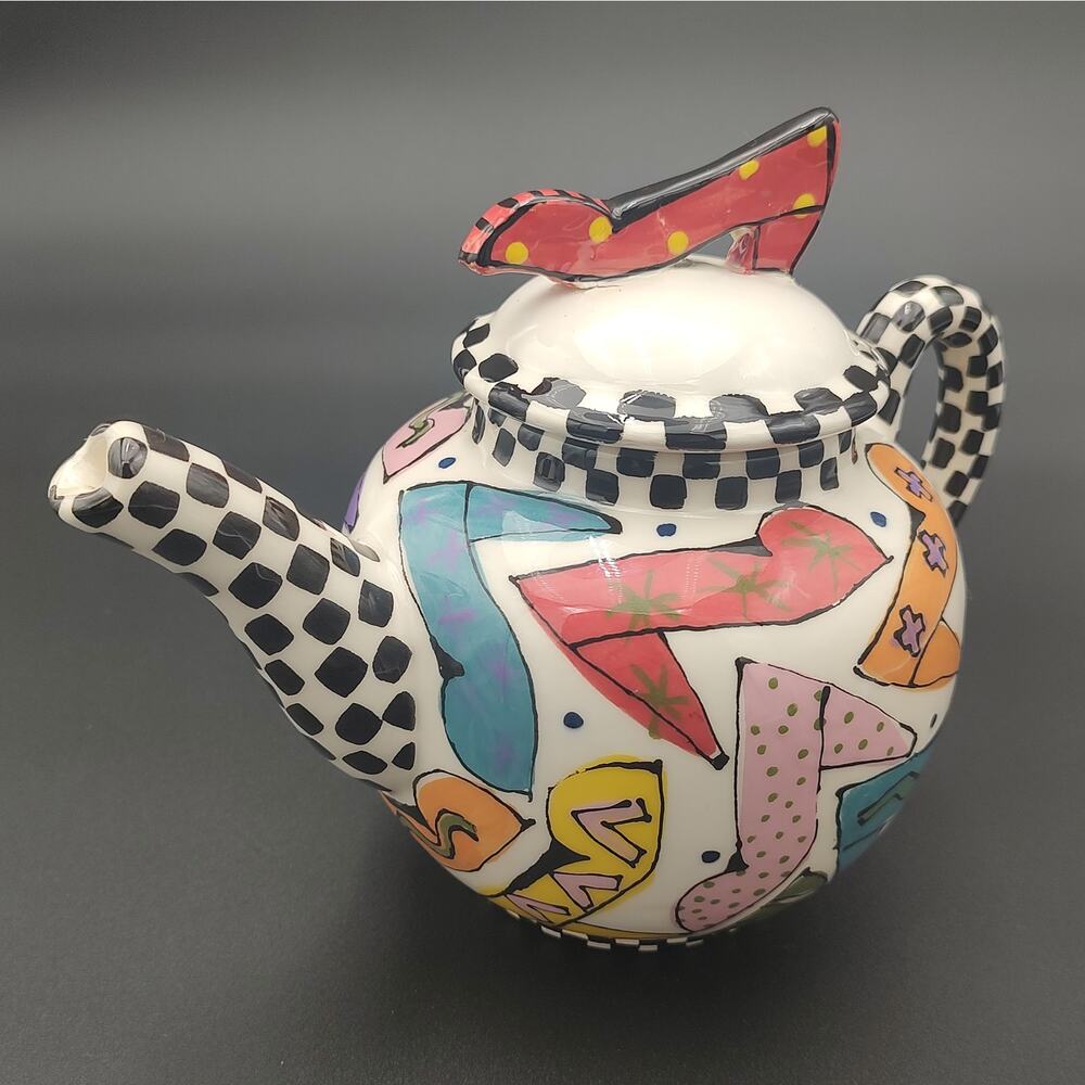 Robin Sterling Hand Painted Teapot Whimsical High Heel Ceramic Pop Art